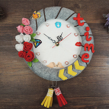 卡通小老虎挂钟免裁剪不织布材料包创意手工diy缝制钟表数字时钟sn