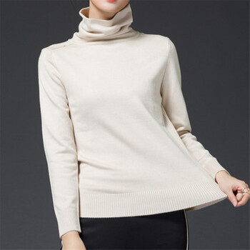 前半生罗子君同款衣服堆堆领羊毛衫高领短款长袖打底衫毛衣女 米白色