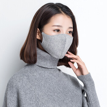 口罩时尚个性立体羊毛呢真丝双层秋冬口罩女防寒保暖 灰色
