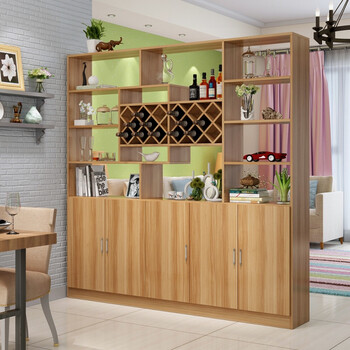 酒柜鞋柜门厅间厅柜双面屏风简约现代展示装饰柜子 高端五门浅胡桃