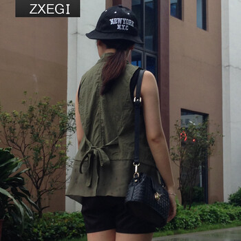 ZXEGI女装 新款日韩休闲清新个性时尚雪纺拼接无袖大码马甲女款秋韩版M02 军绿色 均码