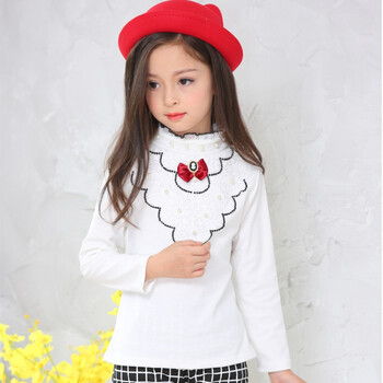 童装新女童春秋棉长袖打底衫女中大童上衣儿童色蕾丝打底t恤 宫廷款