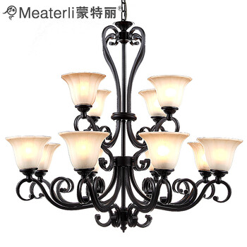 蒙特丽 客餐厅卧室书房过道吊灯CH003 美式田园复古灯具 埃尔米斯(B) 12头别墅工程款 配送led灯泡(E27黄光5W)
