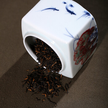 
                                        帝博钰 陶瓷茶叶罐置物罐醒茶罐 景德镇手绘窑变 釉里红茶具配件 绿釉青莲                