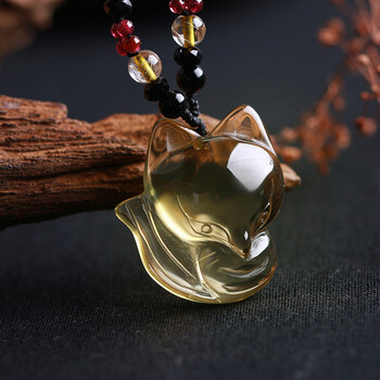 黄水晶狐狸吊坠 招桃花 小狐仙 旺姻缘运挂件女 小号