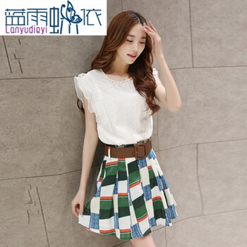 雅婷店2015夏装新款女士修身棉麻无袖上衣小清新短裙两件套 白色 M