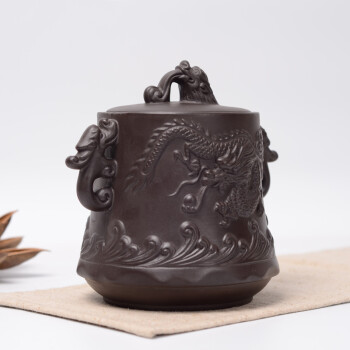博度 宜兴黑紫砂龙凤茶叶罐 大号茶罐陶罐 复古密封罐 包装储藏罐 龙凤对罐