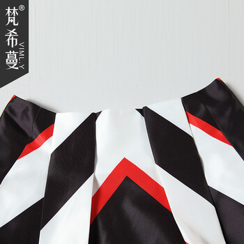 梵希蔓2015秋季新品撞色印花百褶半身裙女 时尚百搭蓬蓬短裙子  65773 花色 L