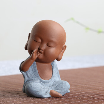 可爱佛彩砂茶宠小三不小和尚摆件紫砂小沙弥不听不看不说茶玩 说禅