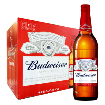 百威（Budweiser）淡色拉格啤酒 600ml*12瓶 大瓶 整箱装