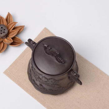 博度 宜兴黑紫砂龙凤茶叶罐 大号茶罐陶罐 复古密封罐 包装储藏罐 龙凤对罐