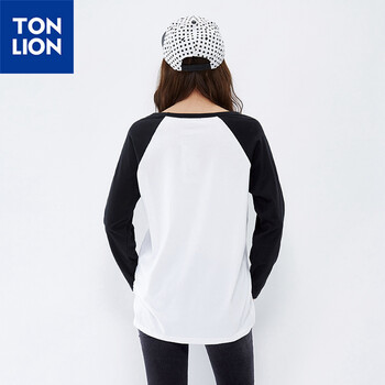 唐狮（TonLion）2015秋 女前胸印花拼接长款T恤 615321023405 黑色 S