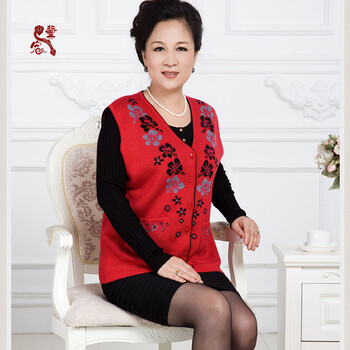 冀宏   秋冬季新款中老年羊绒背心女装妈妈装加厚马甲羊毛坎肩开衫针织外套毛衣 紫色 4XL