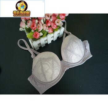 吞大象的蛇*韩单无钢圈棉质文胸无痕内衣聚拢文胸 灰粉色 80a