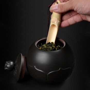 
                                        言艺 紫砂茶叶罐 品质茶叶罐 密封 功夫茶具配件 黑色(中号)                