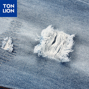 唐狮（TonLion）  女破洞牛仔长裤 6EK322083431 浅牛仔蓝 26