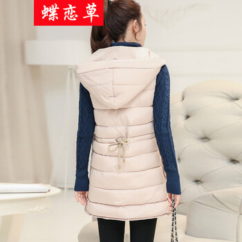 蝶恋草2015新款韩版时尚休闲修身羽绒服马甲中长款连帽女马夹背心A 黑色 XXL
