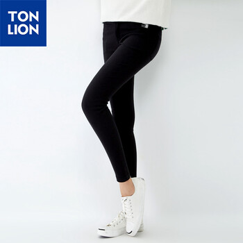 唐狮（TonLion） 女净色口袋处趣味机绣打底裤 黑色  S