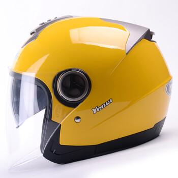 四季摩托车头盔女士半覆式电动车安全帽冬季电瓶车双镜片防雾 黄色