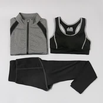 新款瑜伽服长袖健身套装 户外运动跑步瑜伽三件套瑜伽服 c07tz-灰色 s