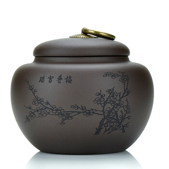 
                                        唐丰 宜兴原矿紫砂茶叶罐 精品醒茶罐普洱罐TF-1691 踏雪寻梅茶叶罐                