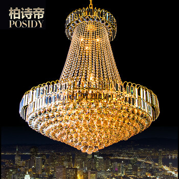 柏诗帝 客厅灯 客厅水晶灯 现代简约 金色水晶灯 餐厅灯 酒店大堂灯 大厅灯别墅吊灯具灯饰 宽400*高450