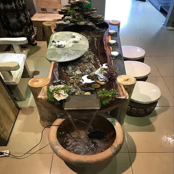 实木根雕创意家具景观流水功夫茶几茶台茶艺桌椅 曲水流觞 1米6单茶桌