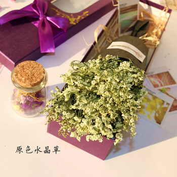 干花真花满天星勿忘我花束礼盒女友闺蜜生日情人节礼物 原色水晶草