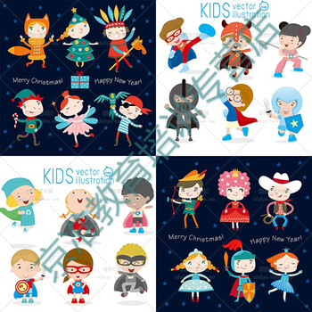 兰缪卡通人物形象角色装扮超人公主王子插画矢量ai源文件设计素材