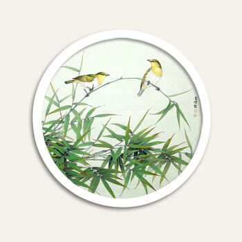 竹报平安 装饰画新中式竹子圆形框壁画工笔墙画挂画照片墙客厅画sn