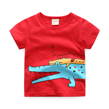 t恤短袖韩版 男童上衣夏季2018新款童装韩版半袖 宝宝体恤男 红色鳄鱼