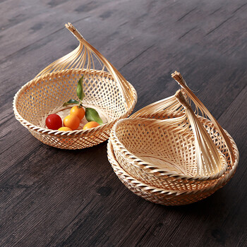 手工竹编 零食水果篮 创意桌面储物筐盒 酒店餐厅收纳篮 原色 中号