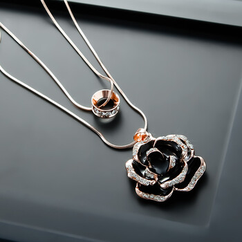 韩国饰品韩版长款项链女百搭长款毛衣链 高档项饰挂件 03#黑色蔷薇花