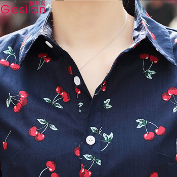 阁斯岚 2016春季新款韩版印花七分袖衬衫女 G39 蓝色. 3XL