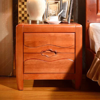 实木床头柜橡木床边储物柜简约现代带锁欧式收纳柜胡桃色 海棠色 整装