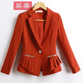 青春空间 2015秋装新款韩版修身显瘦小西装女外套短款小西服潮 紫色 M