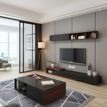 北欧现代简约茶几电视柜组合套装背景墙可伸缩客厅电视柜茶几定制 横