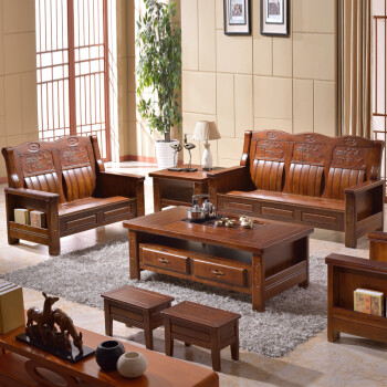 喜尚佳喜 现代中式香樟木实木沙发组合 全实木沙发 客厅木沙发组合