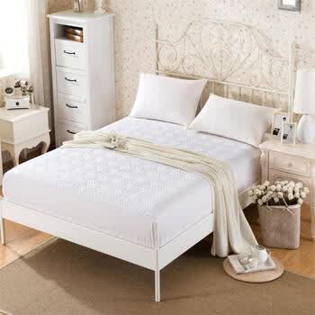 床笠单件 纯棉加厚夹棉床罩床裙 纯色全棉床套垫防滑保护套 白色 150