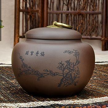 
                                        唐丰 宜兴原矿紫砂茶叶罐 精品醒茶罐普洱罐TF-1691 踏雪寻梅茶叶罐                
