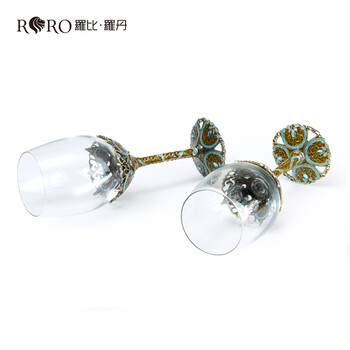
                                        罗比罗丹 复古时尚珐琅彩古典花纹大红对杯送礼聚会葡萄酒杯家居酒具摆件                