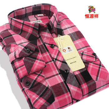 2016冬装新款正品恒源祥彩羊女装加厚加绒保暖衬衫女士格子修身衬衣 nby6-2139 38