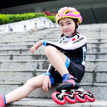 速滑服儿童长袖连体轮滑服速度轮滑服竞速服男女款 黑白蓝 s