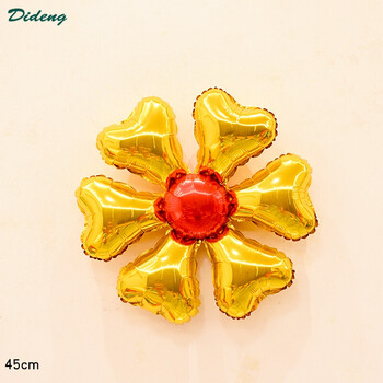 金色六瓣花心形铝膜气球