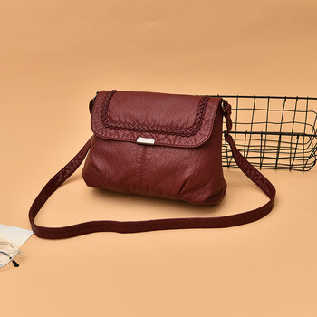 水洗皮软皮中年女包妈妈包斜挎包新款大容量单肩包百搭中老年跨包 酒