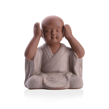 四不和尚茶宠摆件小和尚彩陶茶玩茶道配件不听不说不想不看小沙弥 不