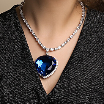 永恒之环海洋之心项链女欧美大气女士装饰品人造水晶蓝宝石吊坠情人节