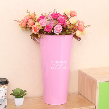 欧式田园铁皮插花桶复古铁艺鲜花桶花店装饰花筒干花鲜花插花花器 40