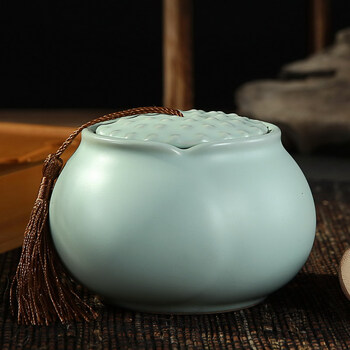 
                                        雅至工坊 茶叶罐 汝窑哥窑茶叶罐大号密封储物罐普洱茶叶茶罐茶叶罐 陶瓷荷花茶罐 款05哥窑一路连升天青                