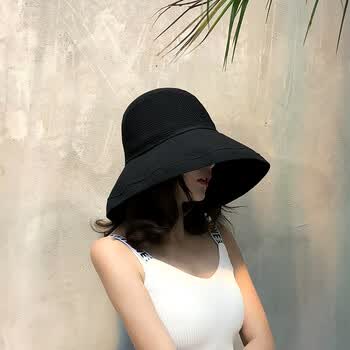 女夏天遮阳帽韩版渔夫帽百搭太阳帽夏遮脸防晒帽日系出游盆帽 黑色 可